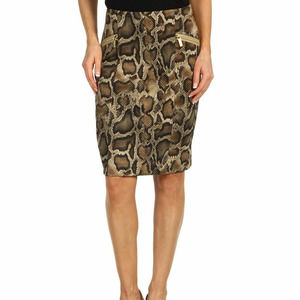 MICHAEL Kors Pencil Skirt Mambo Snakeskin Print High Waist Knee Length Zip Sleek
